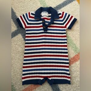 Old Navy Red, Navy & White Striped Knit Polo Romper